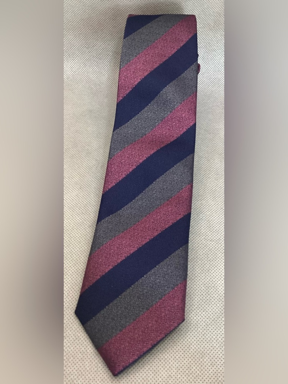Imani Uomo Silk Tie Navy Gray Pink Striped Classic Necktie Hand Made